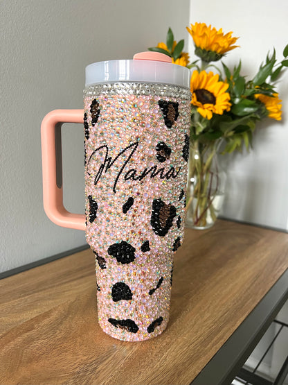 Fancy Rhinestone Bling Leopard Print “Mama” Tumbler