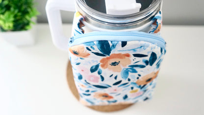 [XL Blue Floral] Tumbler Zipper Pouch