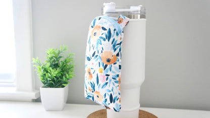 [XL Blue Floral] Tumbler Zipper Pouch