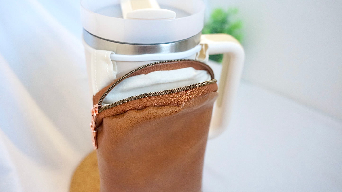 [XL Faux Leather] Tumbler Zipper Pouch